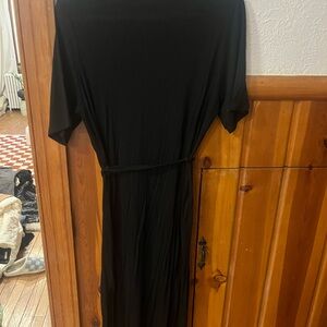 Cotton black midi dress with tie